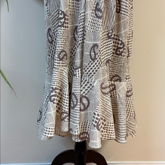 Vintage 70’s Women’s Elegant Beige Patterned Dress size L - Picture 5 of 7